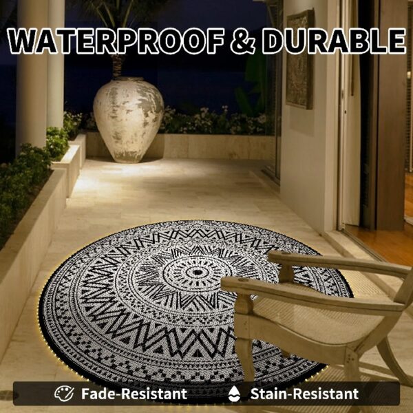 Outdoor Rug 6'x9' Waterproof Patio Rug Reversible Indoor Outdoor Rug Lightweight Plastic Straw Rug for RV Camping Deck Balcony Boho Porch Decor Dark Grey and White